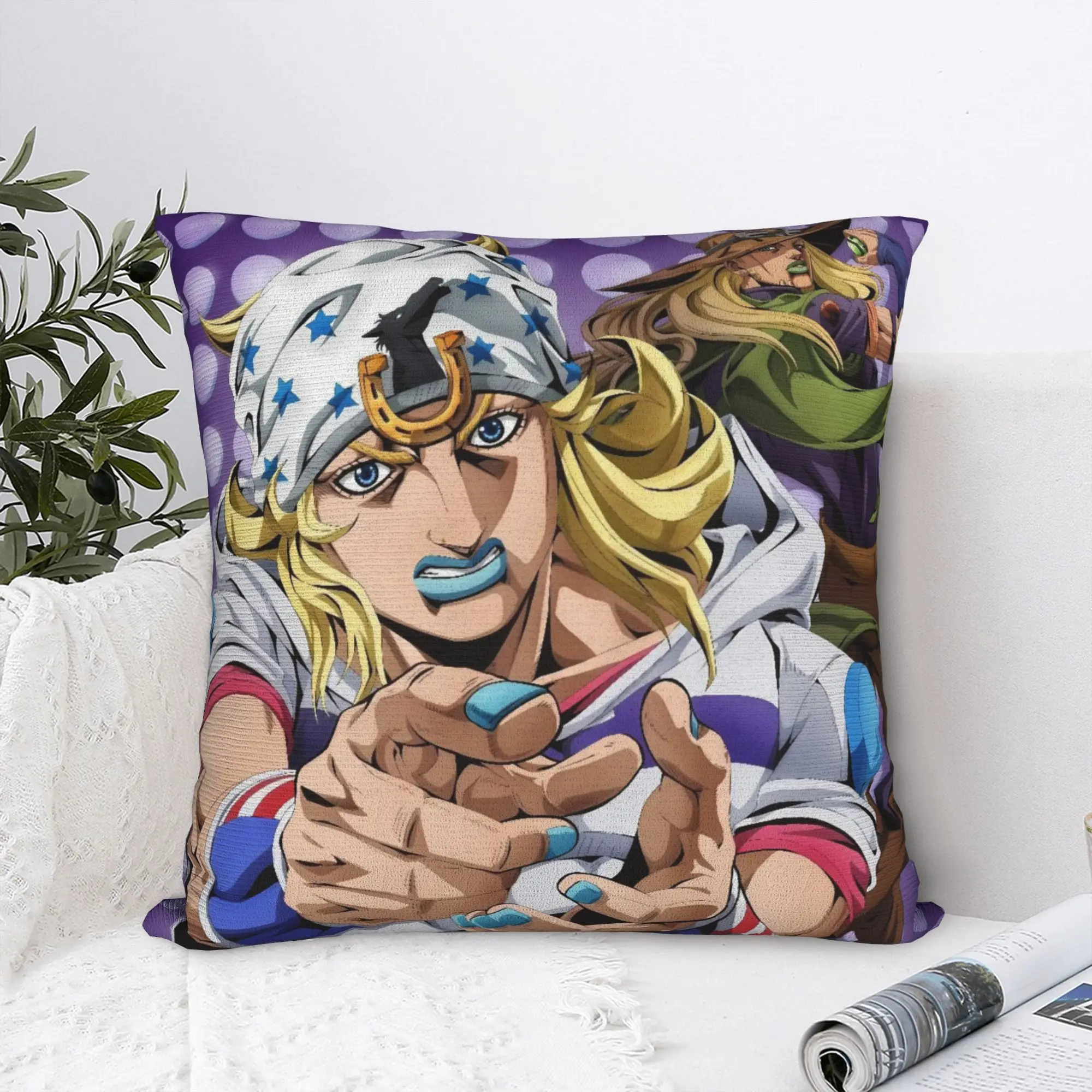 Jojo Steel Ball Run Pillow Case  Retro Trendy Pillow Cover Comfy Pillowcases For Living Room Bed Chair