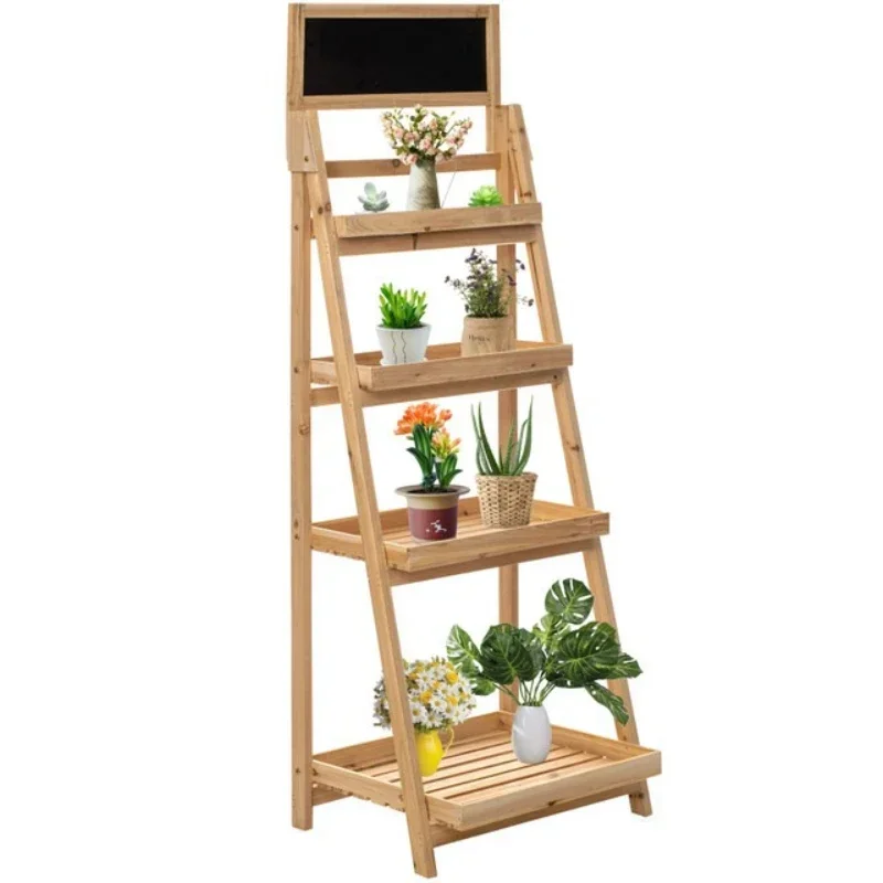 Shelf multi-layer solid wood folding anti-corrosion living room balcony indoor ladder flower pot flower rack succulent rack