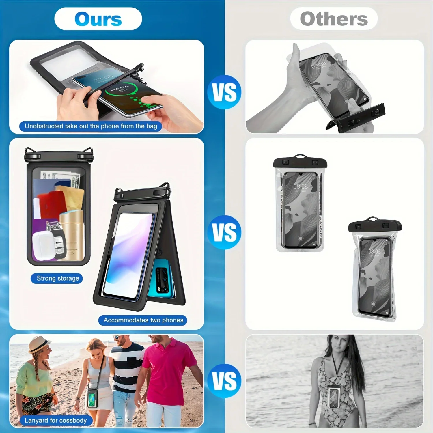 Kantong Ponsel Tahan Air untuk Berenang, Berselancar & Menyelam - Kotak Ruang Ganda Besar