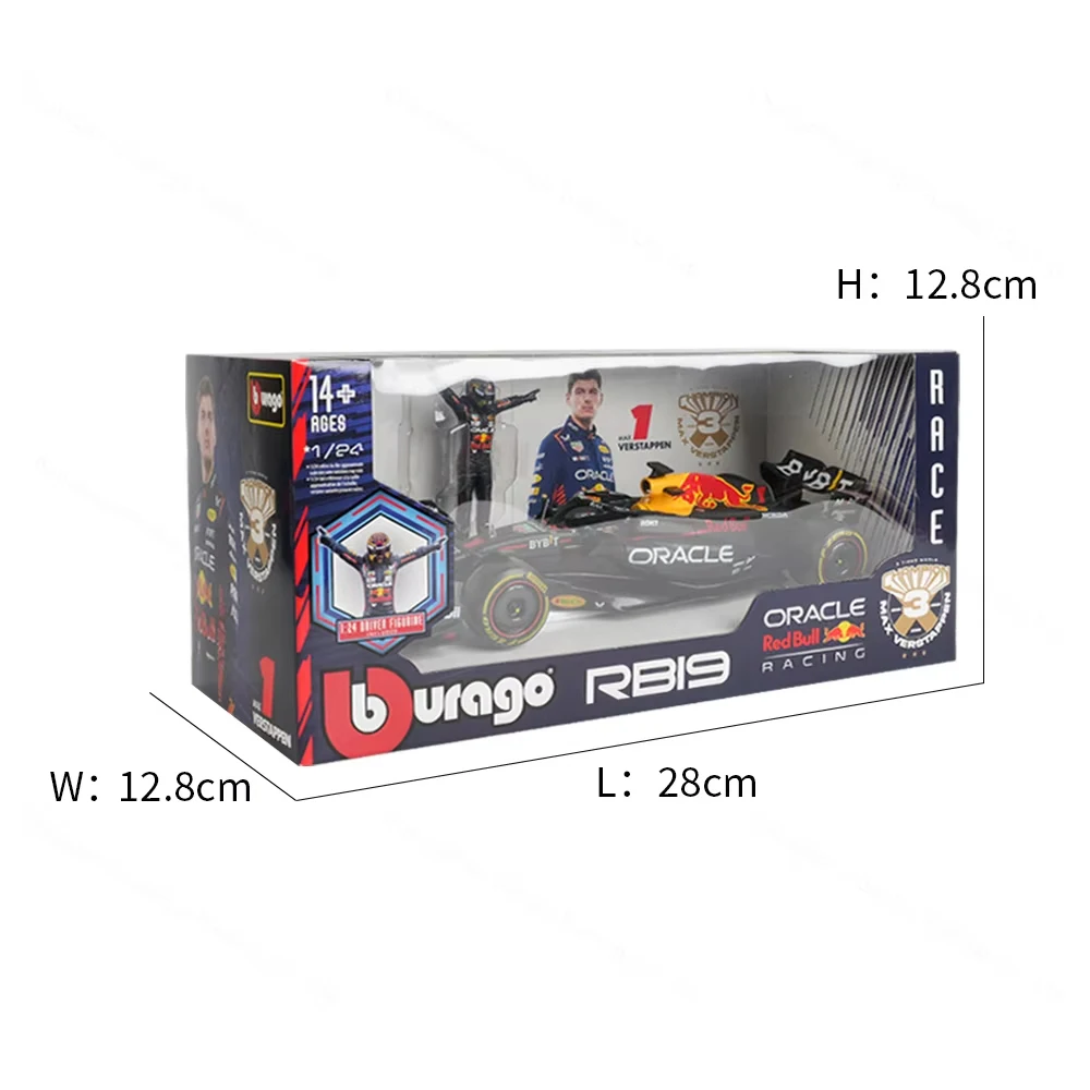 Bburago 1:24 rb19 oracle red bull racing 2023 1 max verstappen f1 motorista figura liga carros fundidos modelo brinquedo coleção presente ﻿