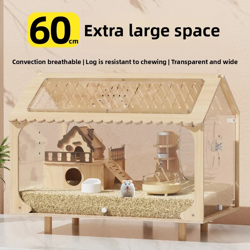 ZHAYA  Deluxe Acrylic Hamster Villa-Spacious 60cm MansionforSyrian Bears Easy Clean Habitat Set with Accessories Large Rodent