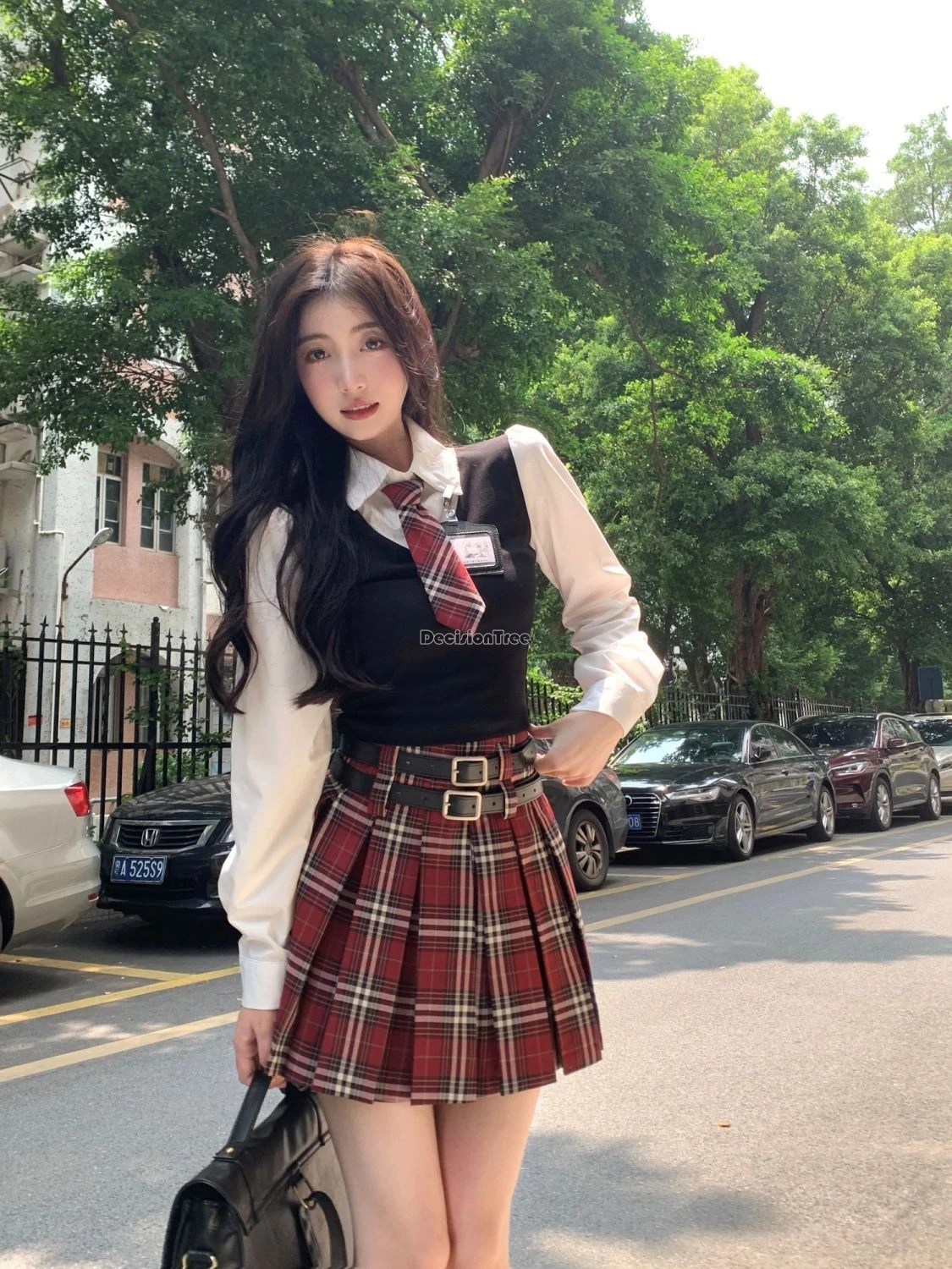 

2024 new korea style women improved suit uniform long sleeve shirt jk high waist plaid skirt slimming two-piece jk suit set w238