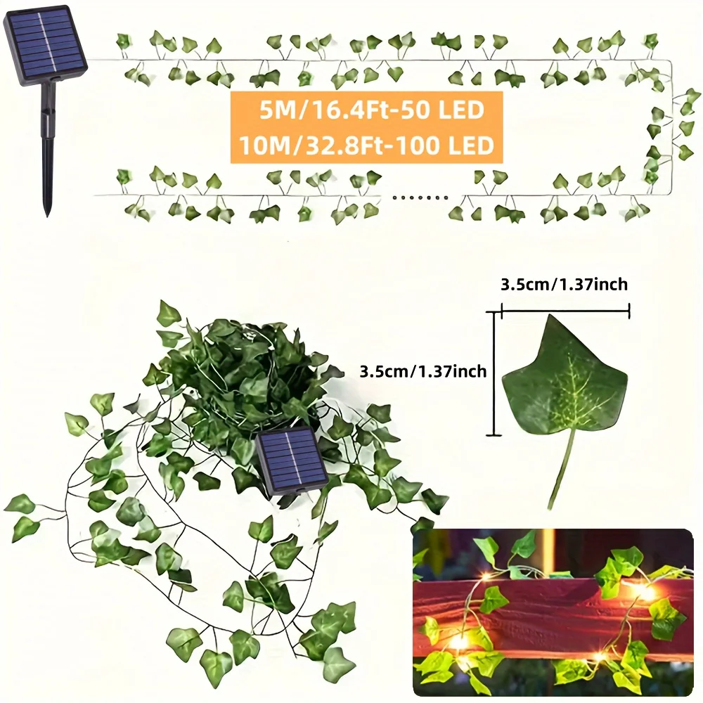 Solar Powered Vine String Lights Solar Copper Wire Fairy Lights Waterproof Outdoor Garden Lamp for Wall Balcony Fence Tree Party