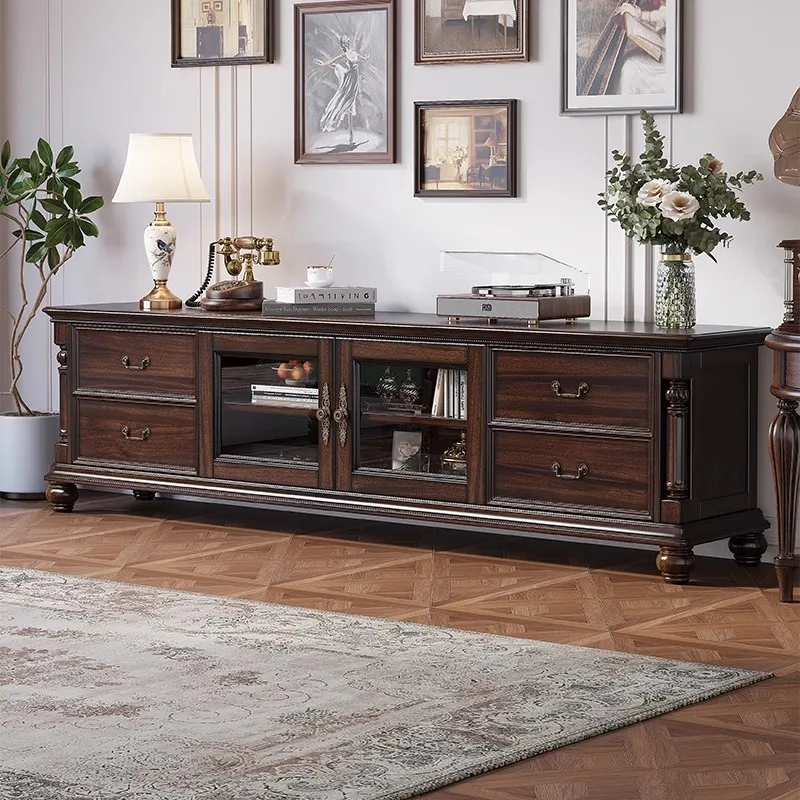 All solid wood TV cabinet American retro country living room locker household wall cabinet living room
