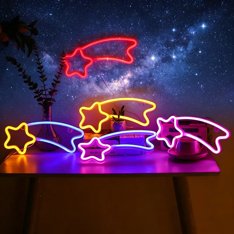Sternschnuppen-Neonschild LED-Wandleuchte, USB- & Batteriebetriebene Meteorlampe Romantische Ästhetische Dekoration für Schlafzimmer Hochzeit Party Bar