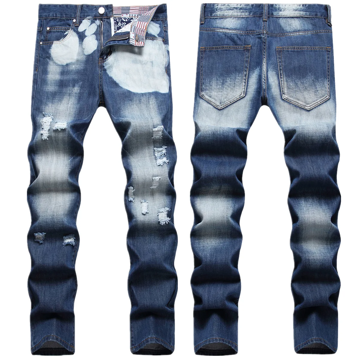 High street hipster little straight cat beard hand point monkey water hole new men's jeans trend