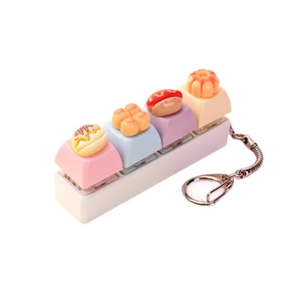 Cartoon 4-Key Bread Keychain Finger Button Dessert Shape Fake Food Key Chain Funny Simulation Food Food Miniature Fidget Keycap