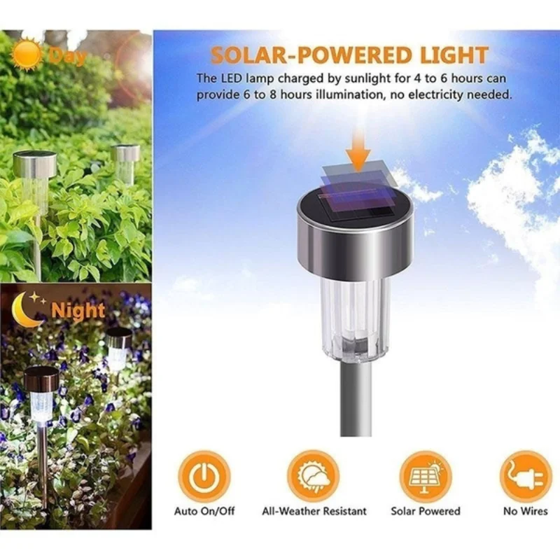 10 PCS impermeável jardim luz solar ao ar livre LED noite lâmpada paisagem gramado iluminação quintal paisagem rua decoração lanternas