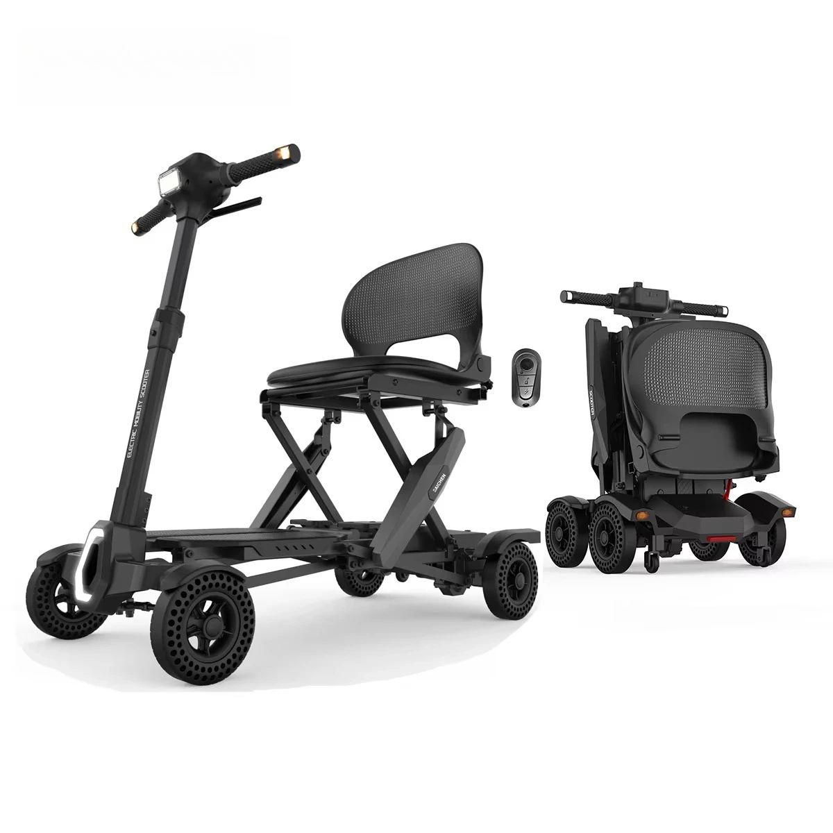 

New Design Black All Terrain Travel E-scooter With 4 Wheels Fast Folding Intelligent Mobility Scooter