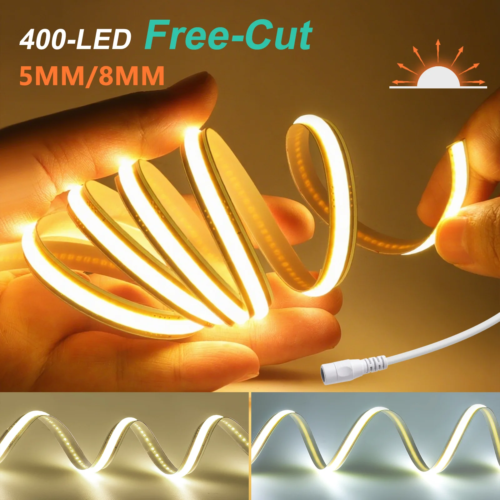 

5 мм 8 мм COB светодиодная лента 12 В 24 В 400 светодиодов/м гибкая лента веревочная лампа 3000 К 4000 К 6000 К линейное освещение