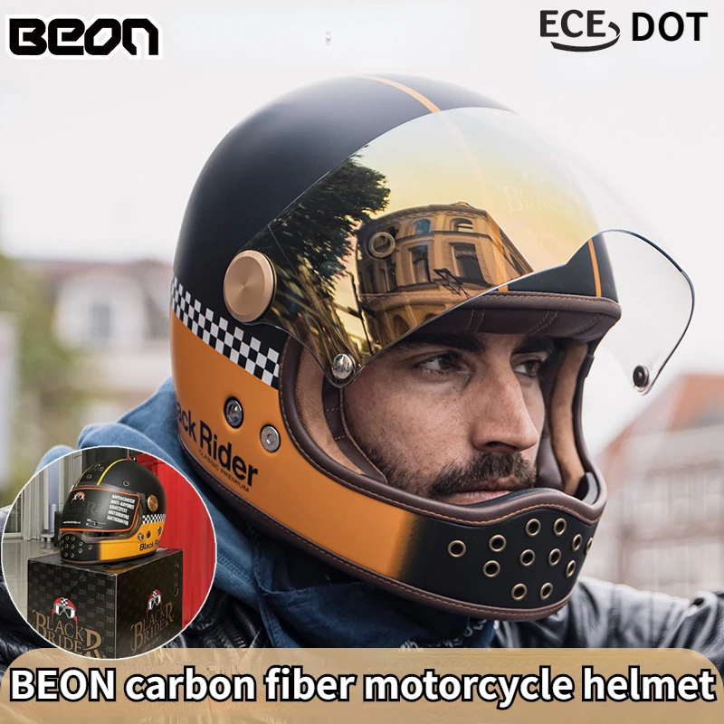 

BEON Carbon Fiber Motorcycle Helmet Vintage Full Helmet Men's Women's All Seasons Universal Glass Fiber Motorcycle Helmet Summer