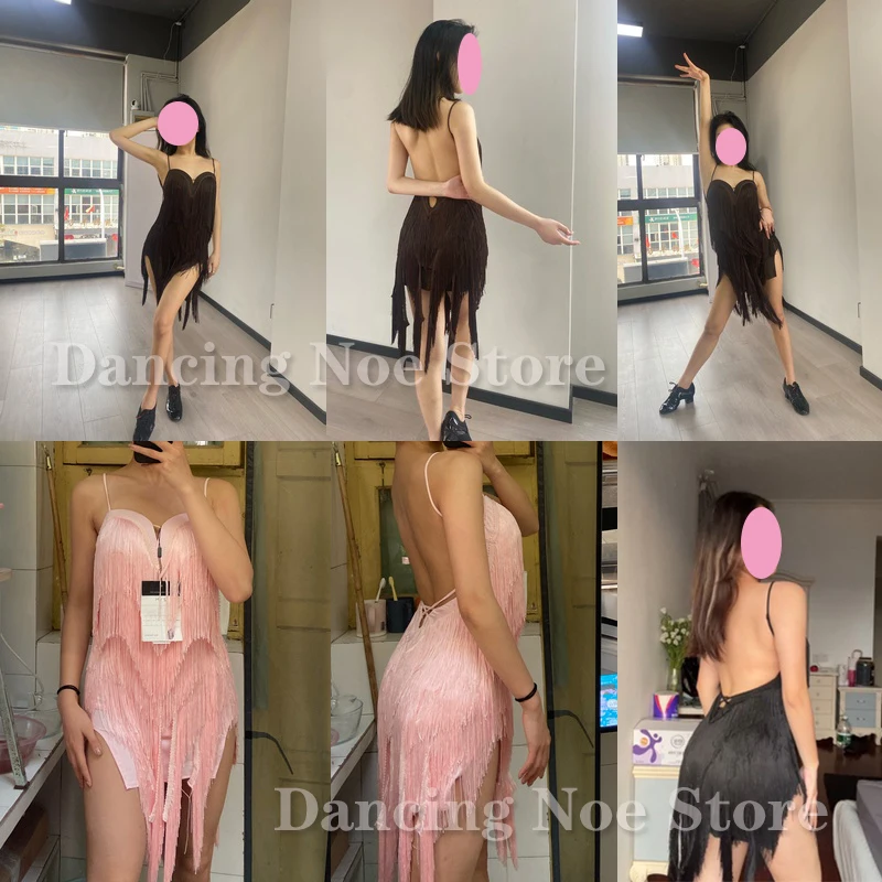 New Latin Dance Dress Women Sexy Dense Tassel Cha Cha Dance Costume Latin Competition Dress Samba Practice Fringe Dress DNV15984