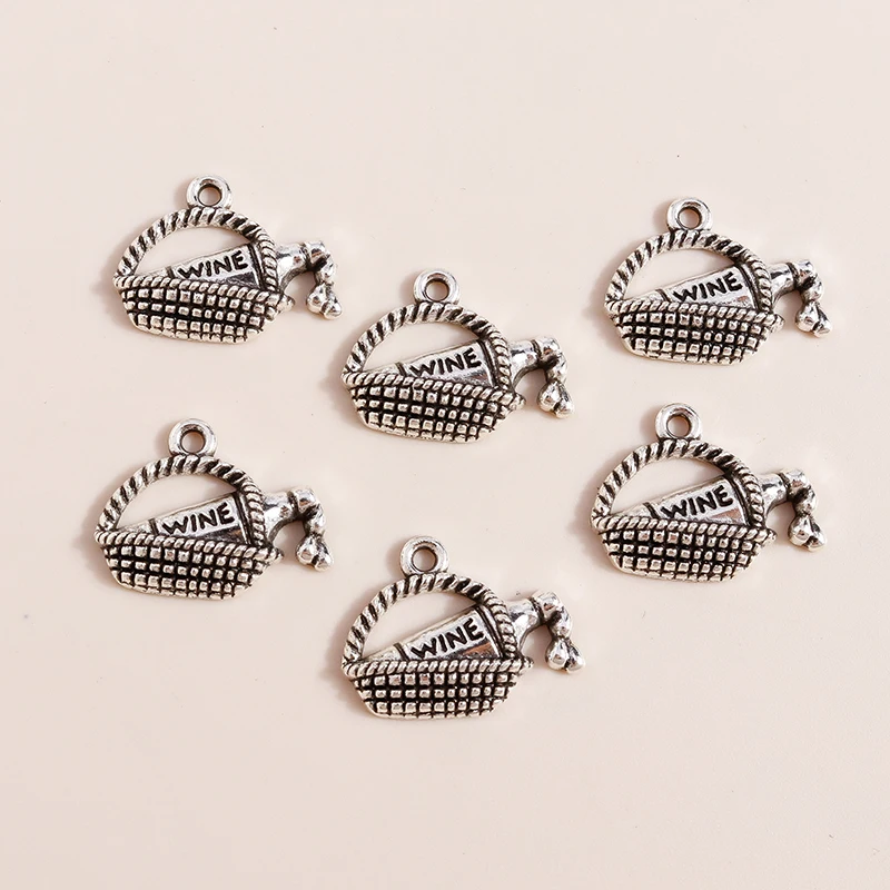 

20pcs 19x15mm Cute Alloy Red Wine Basket Charms Pendants for Jewelry Making Necklaces Earrings Bracelets DIY Crafts Accessories