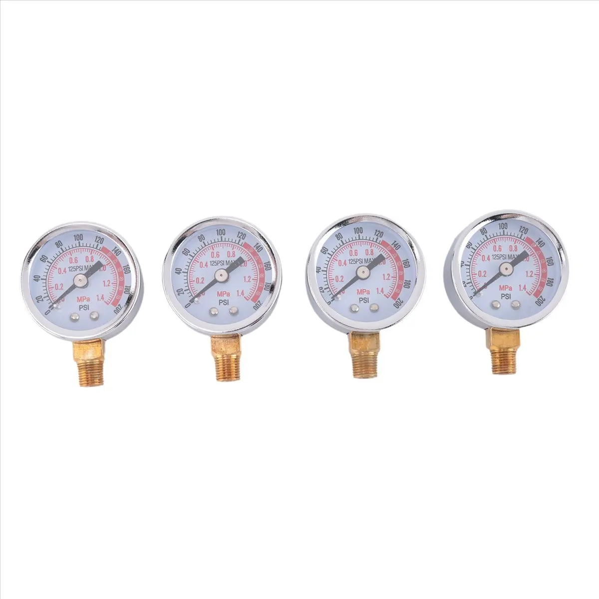 |NEWABAG|4Pcs 0-200 Psi Air Pressure Gauge 1/8In Male NPT Connection Air Gauge Lower Side Mount 1.57In Air Compressor Ga