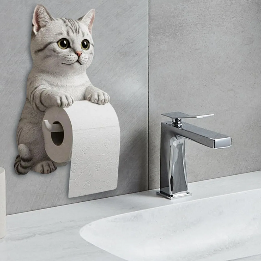 

Wall Mount Toilet Paper Roll Holder Cat Shape Paper Stand Kitchen Bathroom (B)
