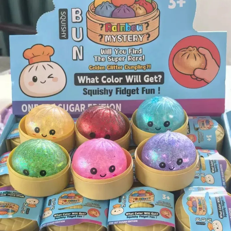 Flash Powder Stuffed Bun Soft Rubber Decompression Toy, Simulation Steamer Contains Soft TPR Ball, Relieve Pressure, Gift.