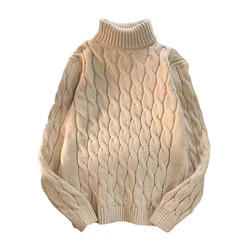 Men's Thick Sweater Thick Solid Color Turtleneck Collar Long Sleeve Warm Classical  Knit Sweater