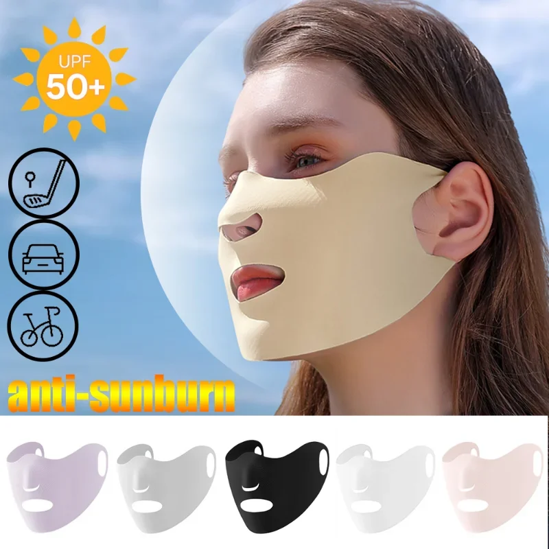 

New Summer Ice Silk Anti-sunburn Mask Anti-ultraviolet Breathable Cotton Masks Men Women Outdoors Riding Windproof Reusable Mask