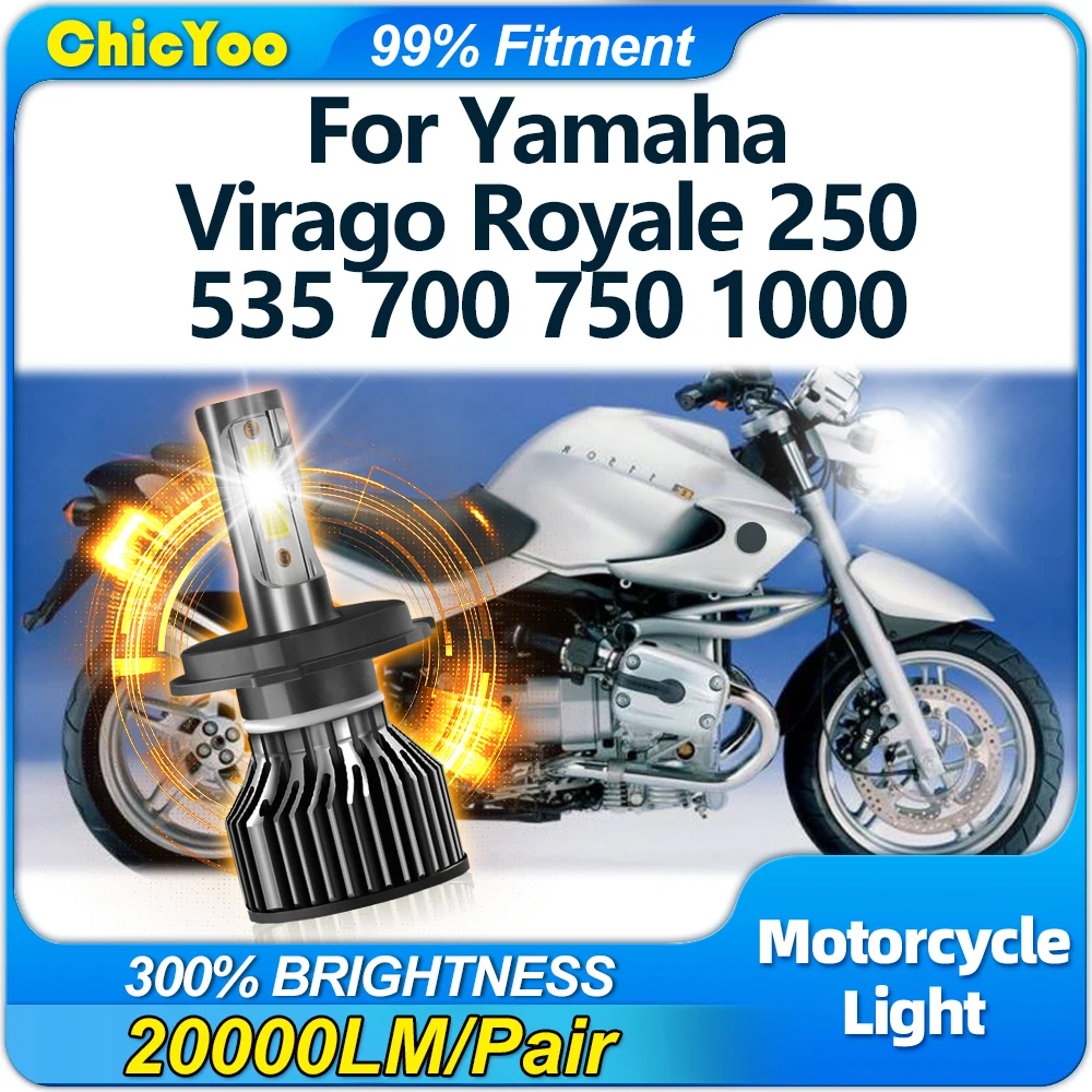 

Светодиодная лампа для мотоциклетных фар 20000LM, лампа дальнего света для мотоцикла, 6000K, белый, 12 В, для Yamaha Virago Royale 250 535 700 750 1000