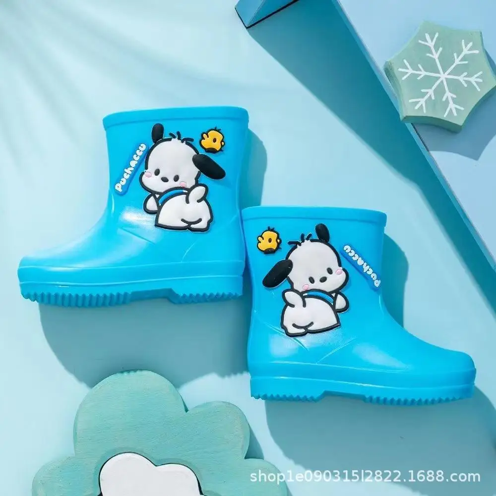 Sanrio Pochacco Cartoon Cute Boy Girl Rubber Shoes Waterproof Anti-Slip Polka Dot Water Shoes Kid Rain Boot Toddler Rubber Shoes