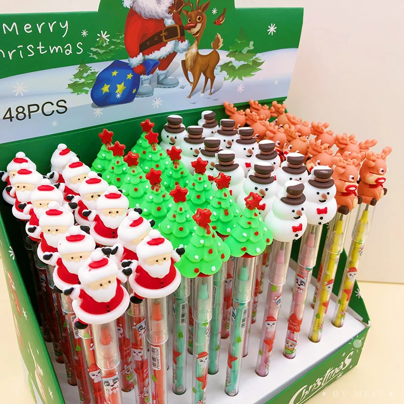 48PCS christmas Pencil Santa Claus Elk Silicone Bullet extensible pencil Student Writing Stationery School Supplies wholesale image 2