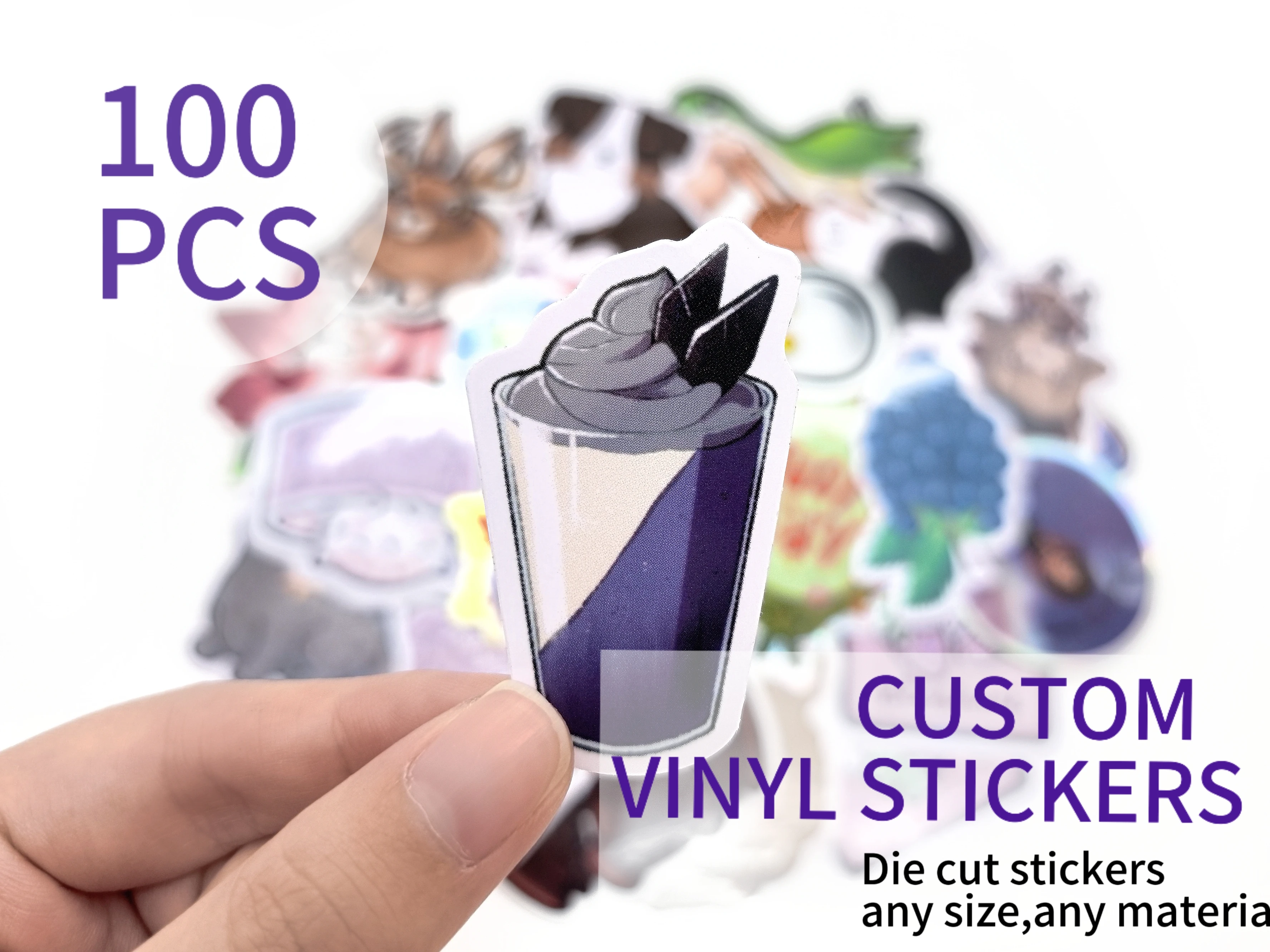 100pcs Custom Stickers PVC Waterproof  Vinyl Personalized Logo Design Cute Sticker Laptop Birthday Party Wedding Business