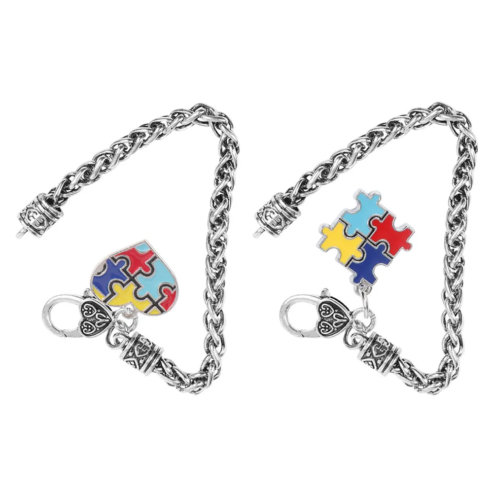 2Pcs Autism Awareness Hand Chain Puzzle Shape Charm Bracelet Zinc Alloy Lightweight Portable Chic Inclusion