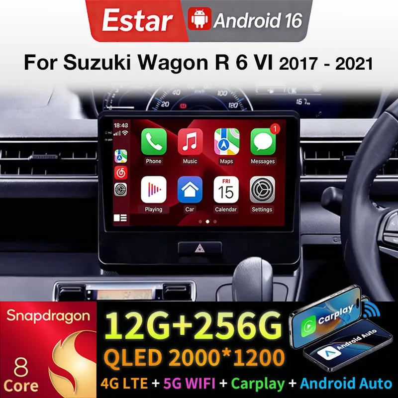 Android 16 Car Radio For Suzuki Wagon R 6 VI 2017 - 2021 Wireless Carplay DSP BT GPS Multimedia Player Navi Head Unit 360 Camera