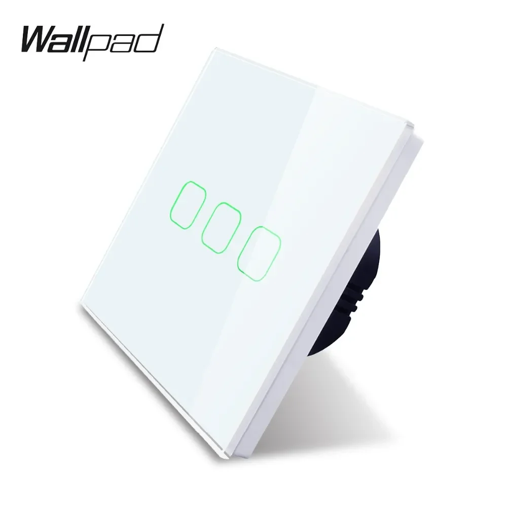 WALLPAD Touch Switch 3 Gang 1 Way Tempered Glass Sensor Switch, Light Switch, EU Standard, White Black Grey Gold