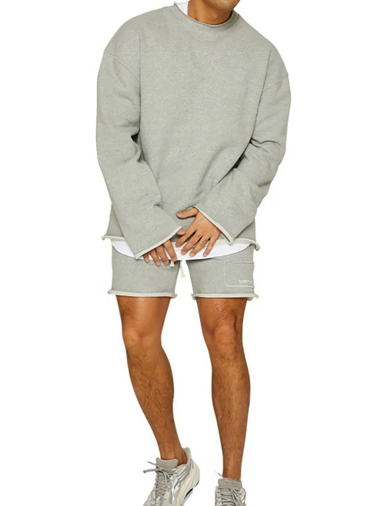 Men's Muscle New Style Casual Sports Set with Cuffed round Neck Sweatshirt Loose Large Size Comfortable Breathable Moisture W...