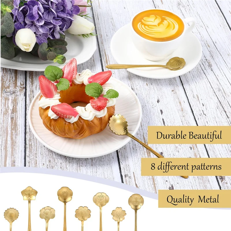 ABAE-40 Stück goldene Kaffeelöffel, Edelstahl, Blumen-Dessertlöffel, 12,7 cm, Demitasse-Löffel für Geschirr, Küche, Café, Bar