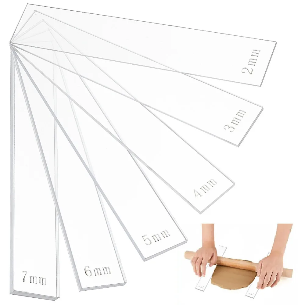 12Pcs 6 Size Acrylic Polymer Clay Depth Guide Set Adjustable Clay Rolling Pin Guide with Protective Film for Polymer Earring