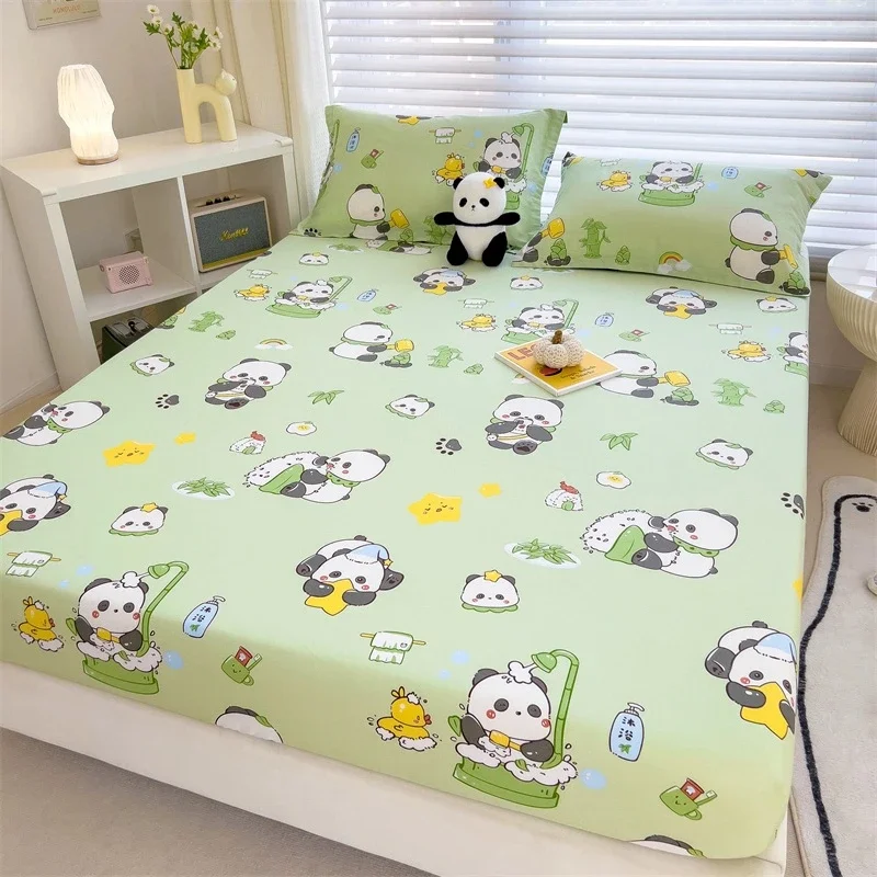 Cute Panda Cotton Fitted Sheet and Pillowcases, Lovely Animals Mattress Cover Set for Kids Boys Girls Teens, Soft Bedding Decor