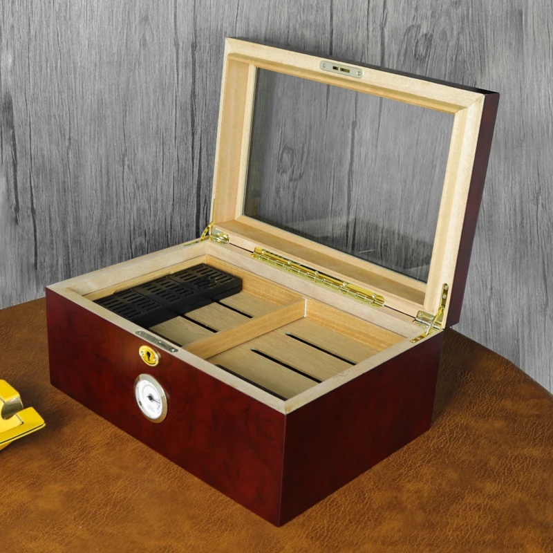 

High Capacity Double Layer Cedar Wood Cigar Box Moisture Control Portable Carry Case Airtight Humidor for Smoking Accessories