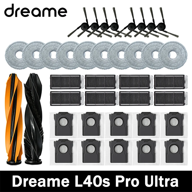 Accessoires de remplacement pour aspirateur robot Dreame L40s Pro Ultra : brosse principale, brosse latérale, filtre HEPA, chiffons de nettoyage, sac à poussière, pièces détachées