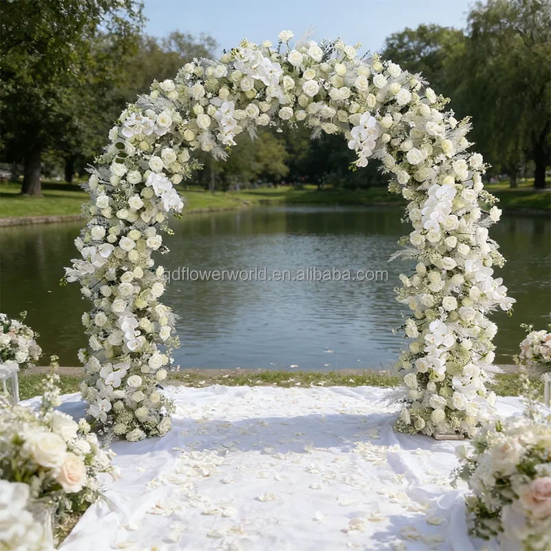 New Style Arch Decoration Floral Art Wedding Stage Background - Realistic Heart-shaped Rose Orchid Arch Floral Arrangement