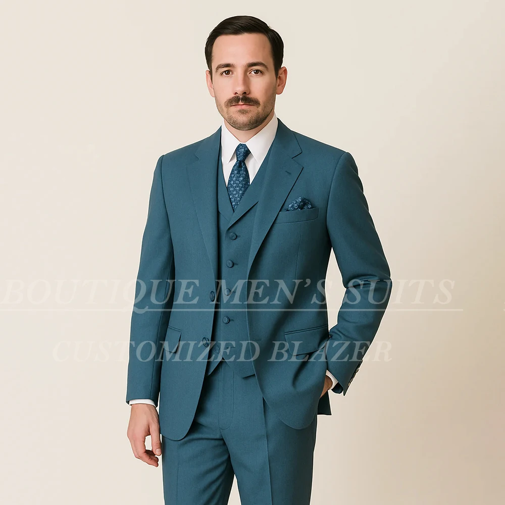 

Высококачественные мужские костюмы из трех предметов с лацканами, однобортный пиджак с вентиляционным отверстием сзади, куртка на заказ, брюки, жилет, свадебная одежда