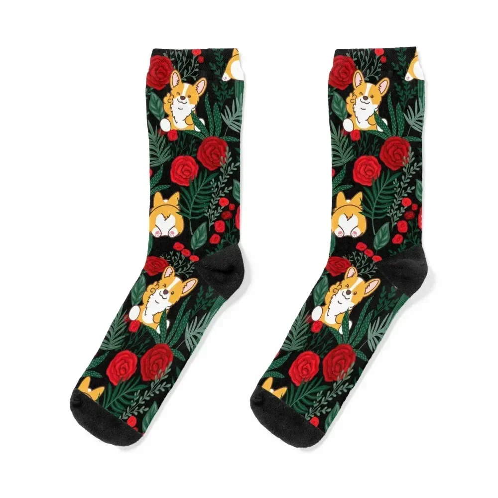 Corgi in Garden Socks gym Heating sock valentine gift ideas Socks For Men Women's