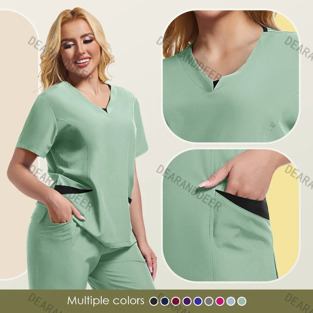 

New pure color female nurse matte surgical uniform jogging clothes pet hospital dental clinic doctor hospital medical set