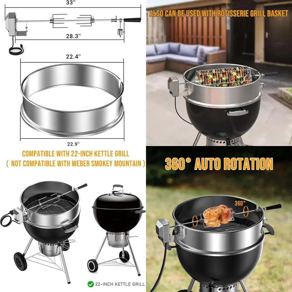 

Stainless Steel Rotisserie Ring Kit for 21.5-22.5 inch OD Charcoal Grills, Fits Grills Like Weber 2290