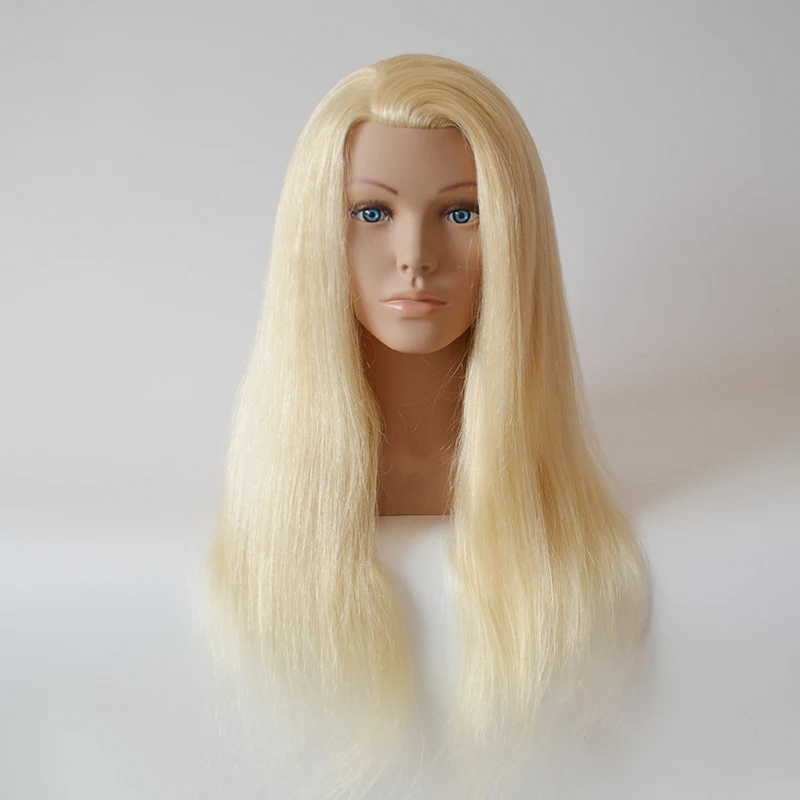 High Grade Mannequin Head  100%Real Natural Human Hair 24" Hairdressing Head Dummy Dolls Blonde Hair Training Head With Shoulder