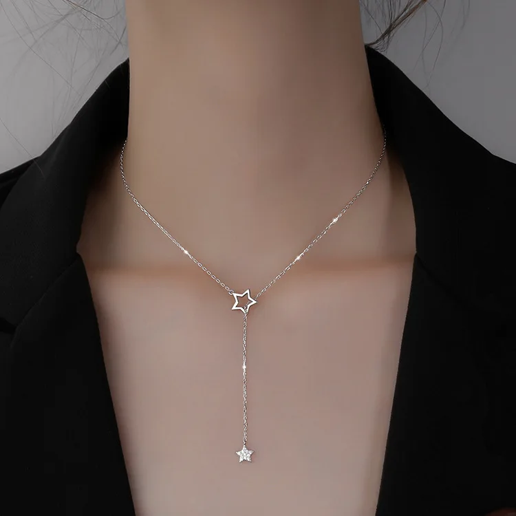 CIAXY Silver Color Zircon Stars Necklaces for Women Hollow Design Elegant Clavicle Chain Choker Luxury  Jewelry Gifts