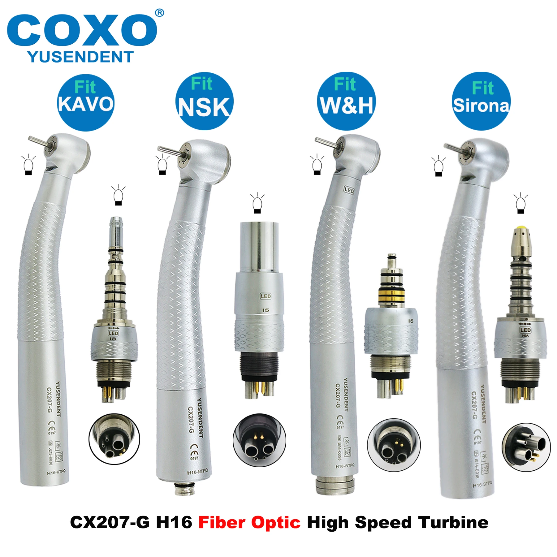 COXO-Fibra Óptica Turbina Dental de Alta Velocidade, Rotor de Ar, Torque de Ar, Cabeça Grande, Acoplador LED, 6 Pinos, KAVO, NSK, Sirona WH