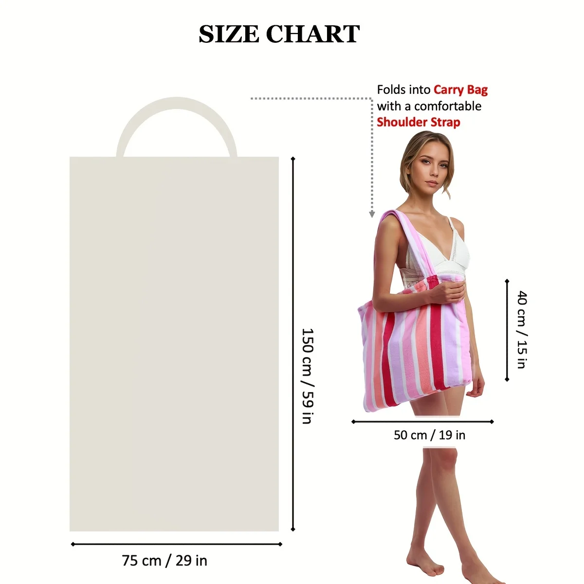 Soft Portable Striped Shoulder Bag Beach Towel - Quick Drying, Versatile, Suitable For Beaches, Swimming Pools, Travel, With Red