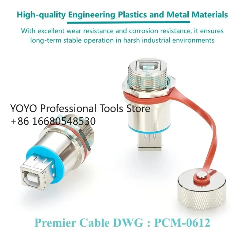 

g5a20mm Waterproof Metal Rugged USB Type B Female Jack Feedthru Panel Bulkhead Outdoor Heavy Coupler for Mechanical Equipme