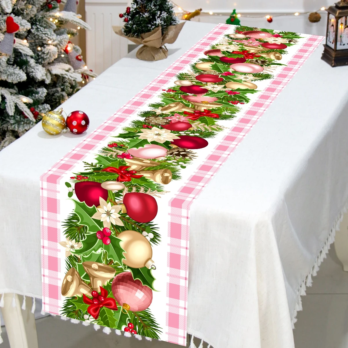 

Christmas Table Runner Red Black Plaid Pattern Table Cover 2024 Merry Christmas Decorations for Home 2025 New Year Tablecloth