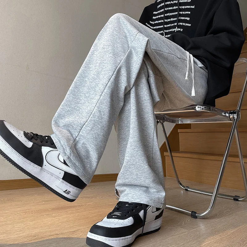 

Men's Casual Pants with Drawstring Loose Straight Leg Large Size Fat Guy Solid Color Versatile Pants Spring and Autumn Styles