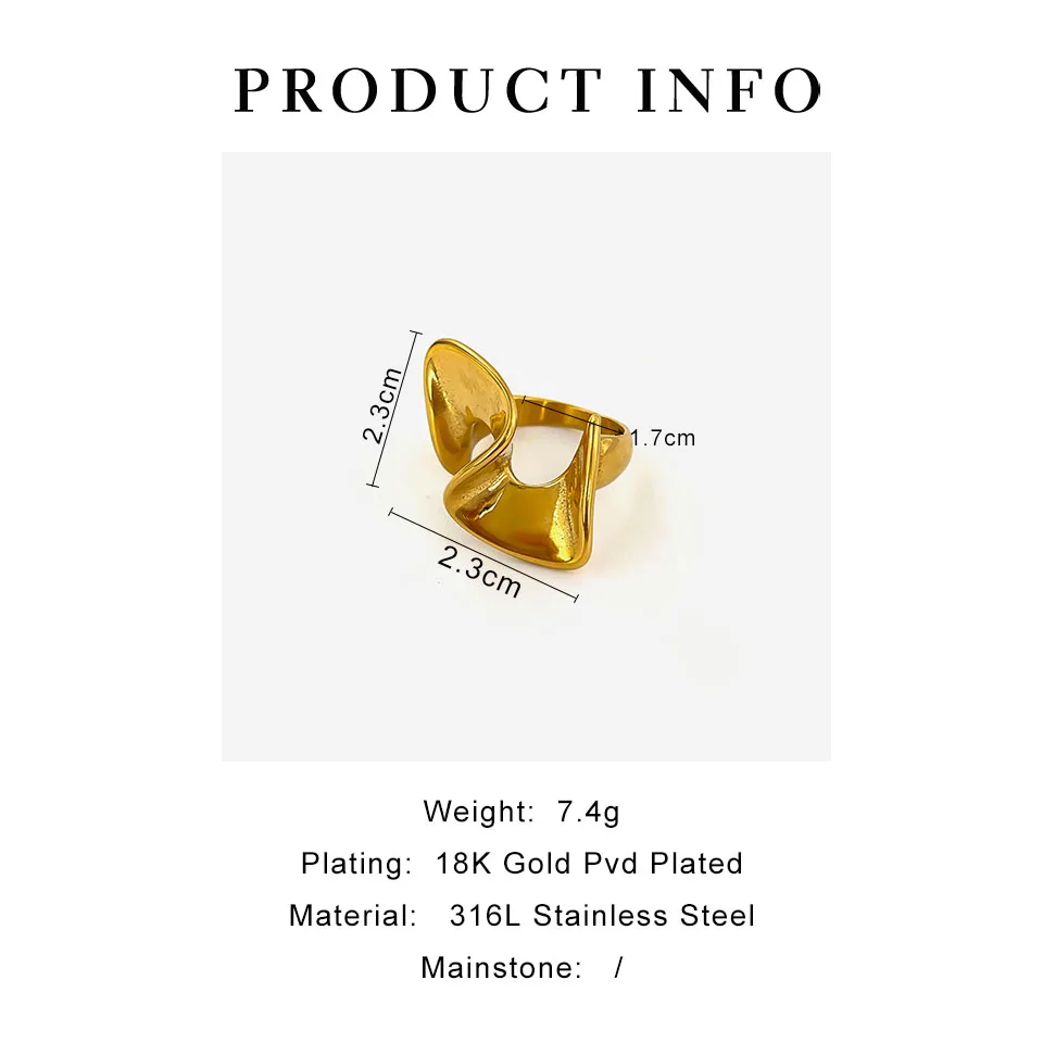 Peri'sbox Simple Fashion Gold Plated Irregular Twisted Surface Rings for Women Men Creative Statement Jewelry Gifts Anti-Tarnish image 6