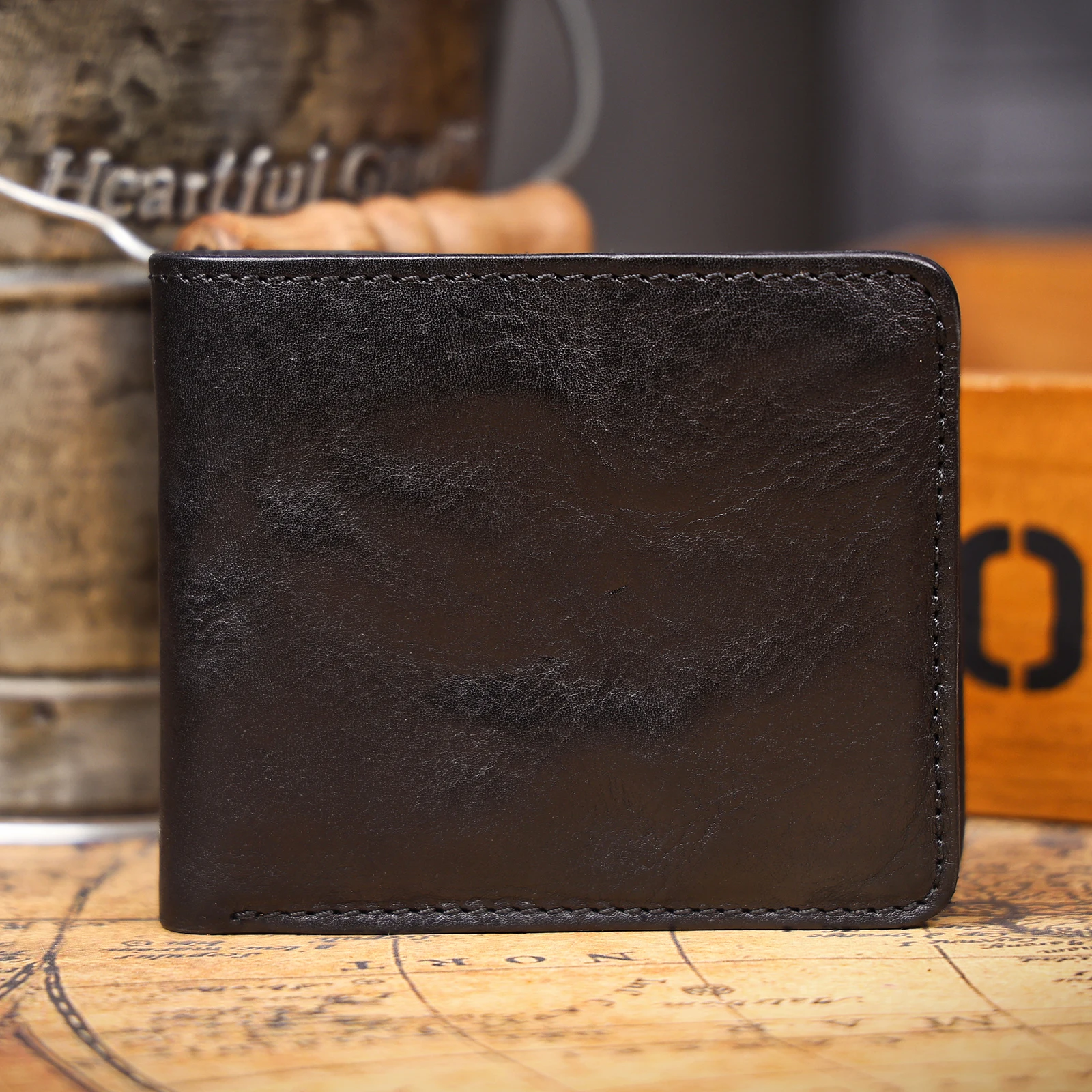 Vintage Herren Klassische Echtleder-Geldbörse Kreditkartenhalter Taschenbörse Rindsleder Retro-Stil – Detail 7