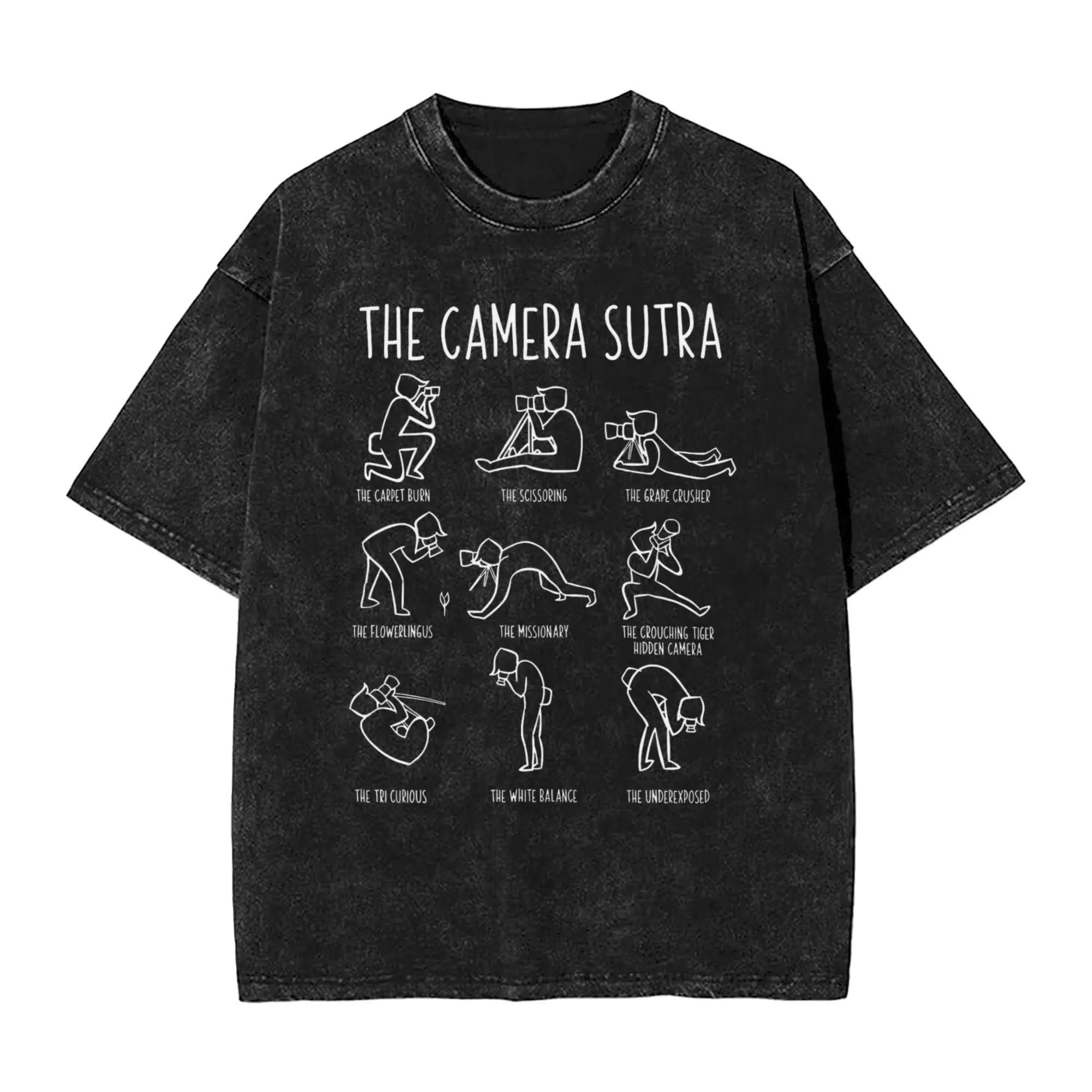 

Novelty Camera Sutra T-Shirts for Men Round Collar 100% Cotton Washed T Shirt Short Sleeve Tees Printed Clothing